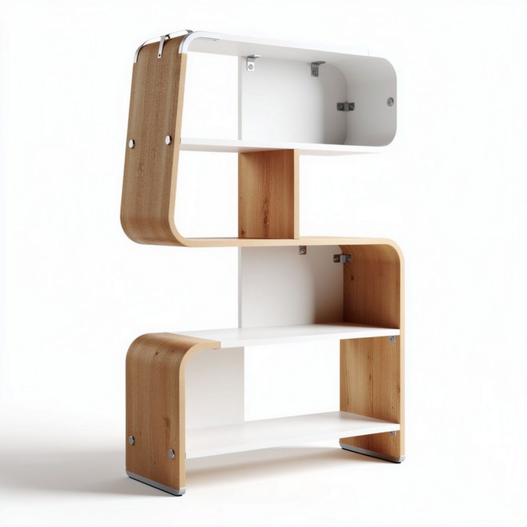 Bamboo and white wood storage shelf for home office dimensions 60 x 30 x 120cm