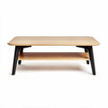 Wood coffee table with lower storage shelf in natural finish 120 x 60 x 40cm