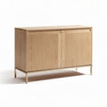 Natural wood sideboard with ribbed doors and metal legs 120 x 40 x 80cm
