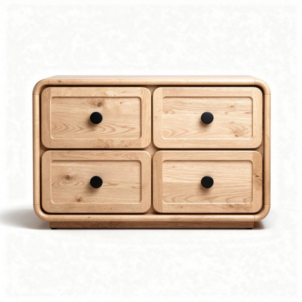 Natural wood storage cabinet with four drawers in light finish 90 x 45 x 60cm