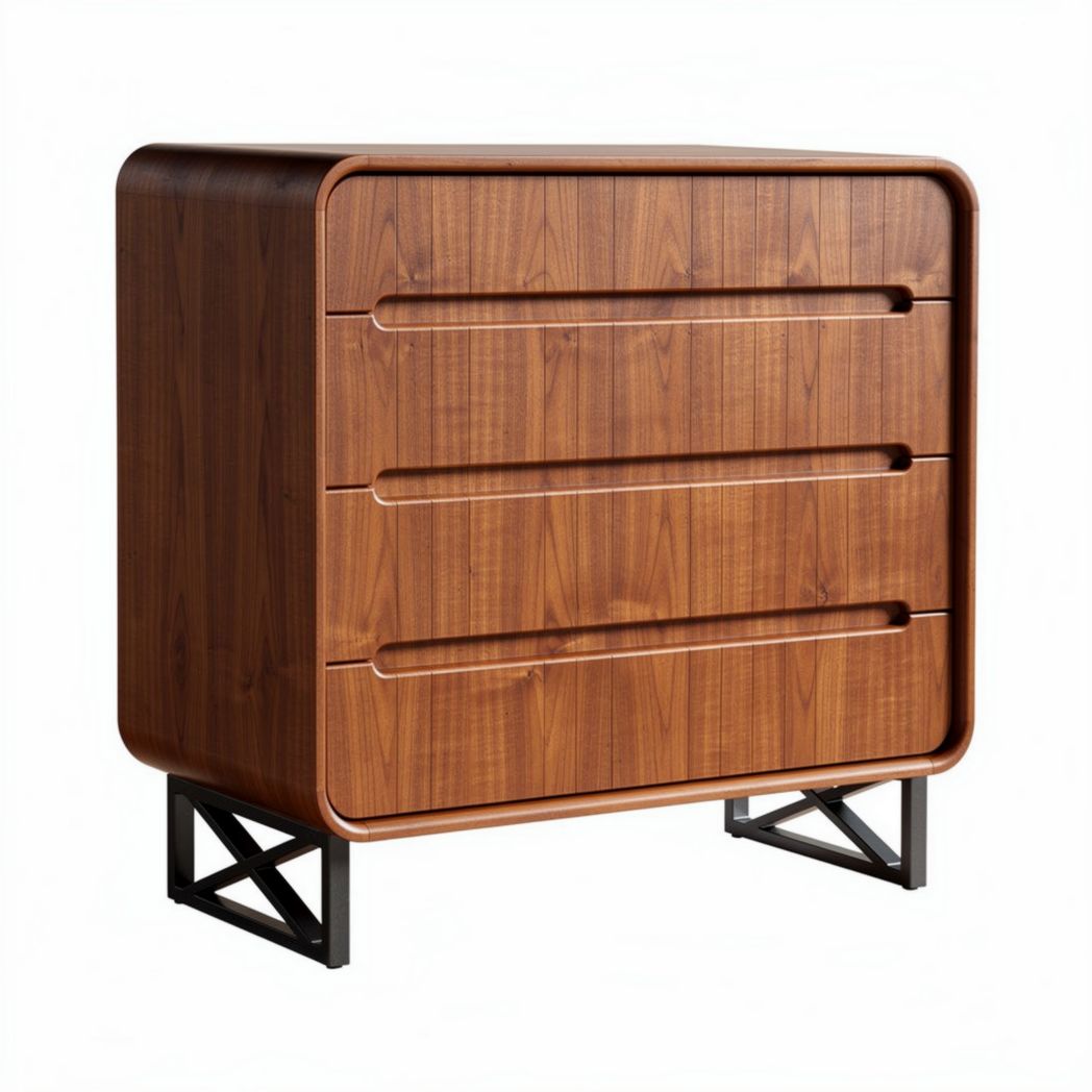 Wooden storage chest with three drawers and metal legs 60 x 40 x 70cm