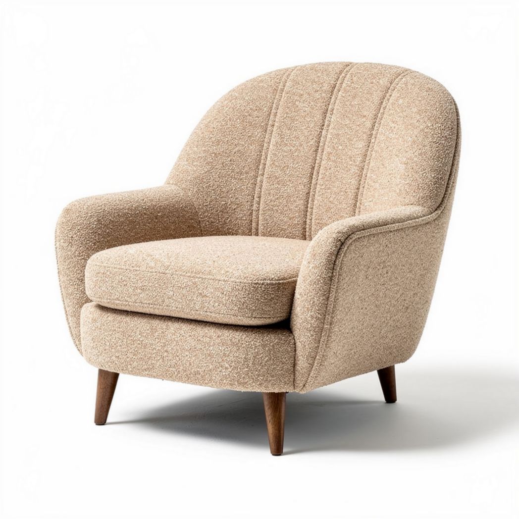 Berg beige upholstered accent chair with wooden legs 32 x 30 x 32 inches