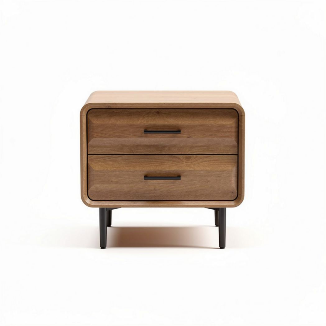 Wooden nightstand with two drawers and metal legs 40 x 50 x 40cm