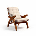 Wooden frame lounge chair with white fabric seat and backrest 80 x 65 x 75cm