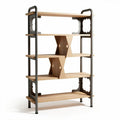 Wooden shelf with metal frame for living room storage 80 x 30 x 150cm