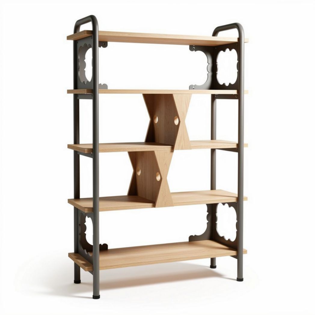 Wooden shelf with metal frame for living room storage 80 x 30 x 150cm