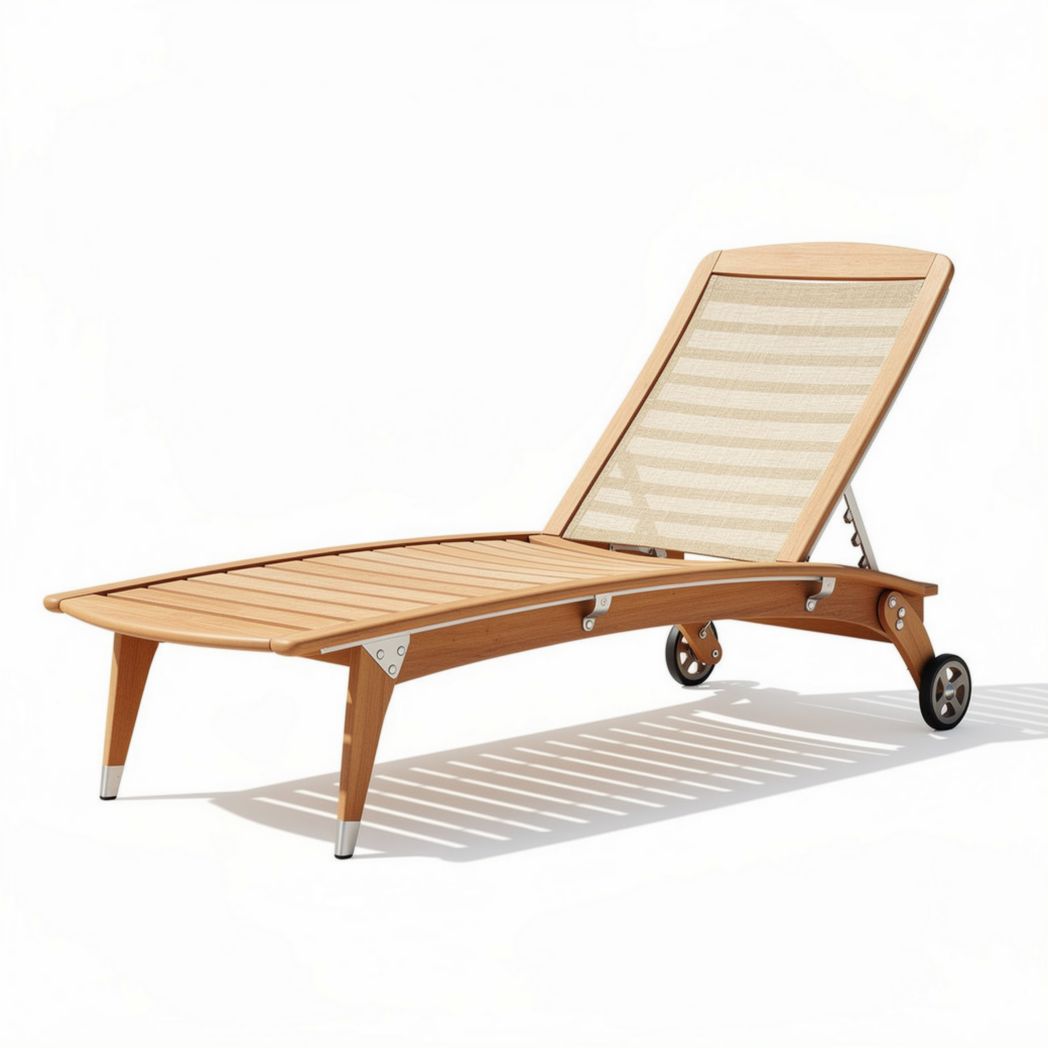 Wooden adjustable lounge chair with breathable fabric for outdoor use
