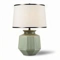 Ceramic table lamp with green ribbed base and white fabric shade 25 x 25 x 40cm