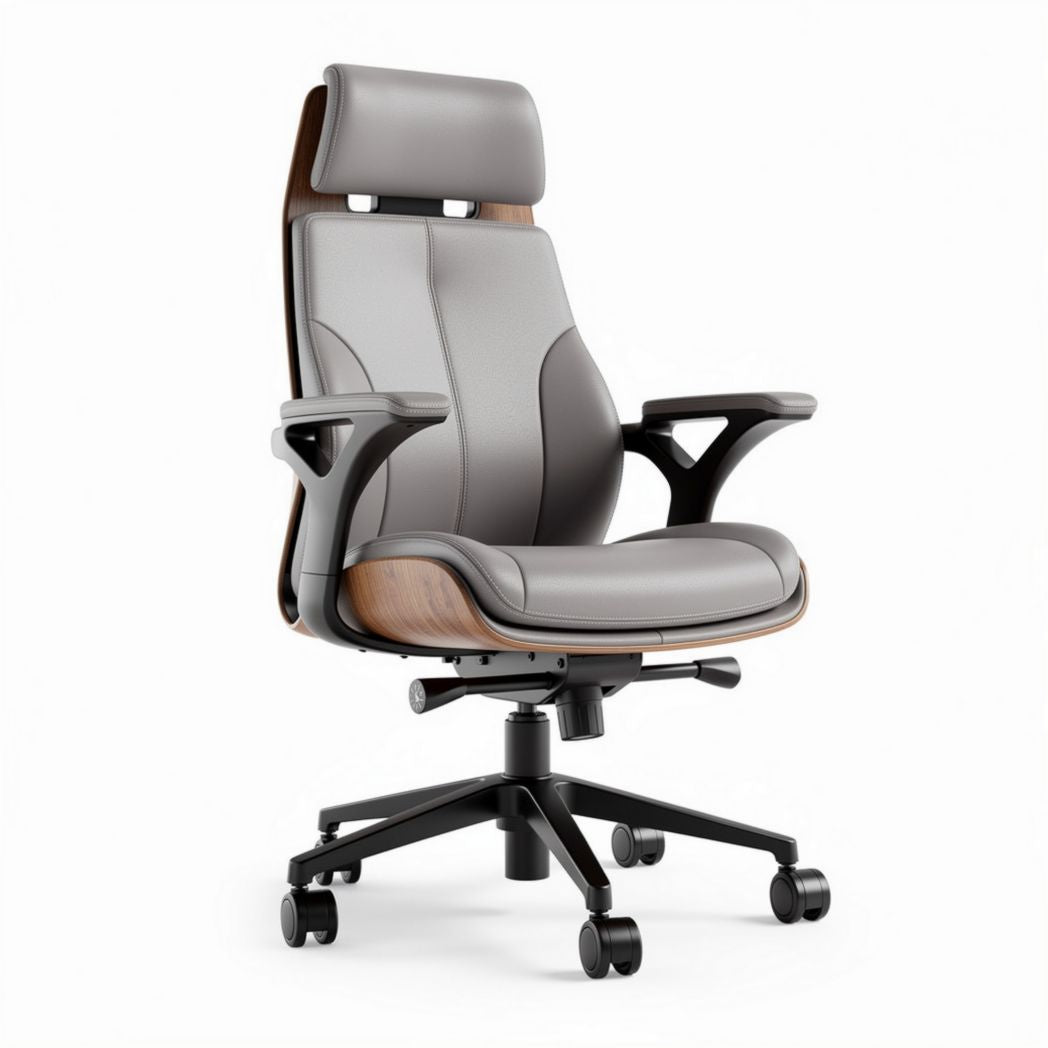 Office chair with ergonomic design leather material gray 70 x 65 x 120cm