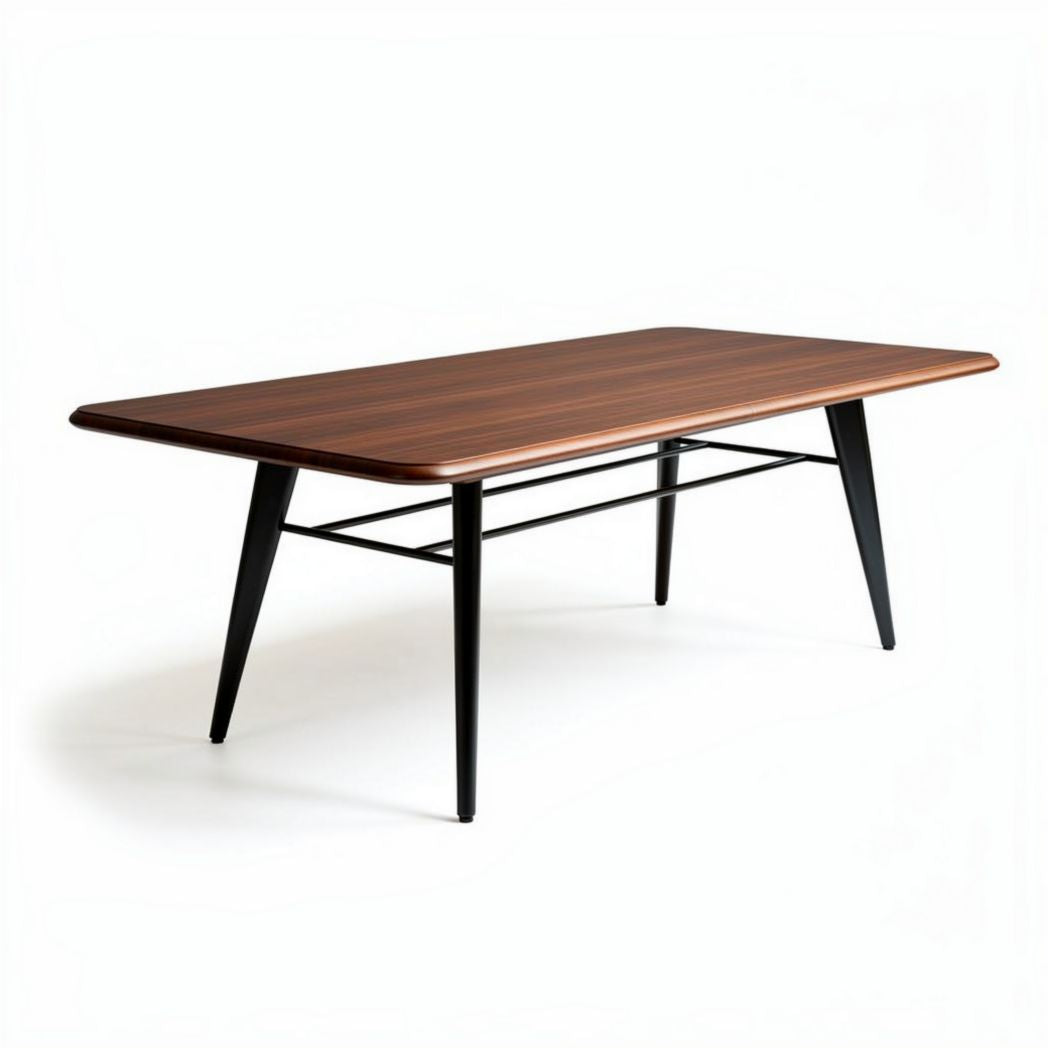 Modern rectangular dining table in walnut finish 180 x 90 x 75cm with sleek black legs